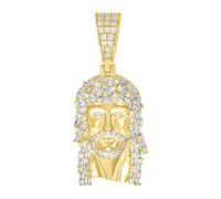 925 Sterling Silver Yellow tone Mens Baguette Round Cubic Zirconia Jesus Religious Charm Pendant 38.7x16.8mm Wide Necklace for Men