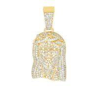 925 Sterling Silver Yellow tone Mens Cubic Zirconia Jesus Religious Charm Pendant 37.2x17.4mm Wide Necklace for Men