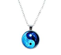 925 Sterling Silver Yin Yang Necklace for Women & Men - Tai Chi Symbol Pendant with Round Glass - Unisex Balance Harmony Jewelry