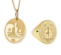 925 Sterling Silver Yoga Pose Pendant Necklace & Signet Ring |LK_PCOM_0392 | 925 Sterling Silver Pendant Size 24mm Gold Plated Peaceful Soul Charm Meaningful Jewelry Set