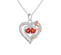 925 Sterling Solid Gold Plated Necklace for Women, Double Red Heart Gemstone Pendant - Sparkling AAAAA Cubic Zirconia, Positive Energy Jewelry, Gifts for Mother, Lover, Daughter, Valentine's, Christma