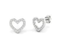 925 Sterling Solid Silver Stud or Huggie Hoop Earrings for Women & Girls | Sparkling AAA Cubic Zirconia Style Crystal Gem Ear Ring | Ideal Earring Gift for her (Open Heart)