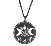 925 Sterling Witchcraft Phase for Women Triple Pendant A Lilith Seal Amulet Waxing Crescent Moon Necklace Silver Jewelry