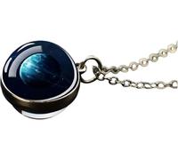 925 SterlingPlanet For Women And Men, Solar System Universe Space Moon Sun Earth Planet Two-sided Glass Ball Nebula Necklace, Galaxy Necklace