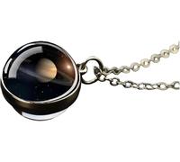 925 SterlingPlanet For Women And Men, Solar System Universe Space Moon Sun Earth Planet Two-sided Glass Ball Nebula Necklace, Galaxy Necklace
