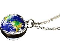 925 SterlingPlanet For Women And Men, Solar System Universe Space Moon Sun Earth Planet Two-sided Glass Ball Nebula Necklace, Galaxy Necklace