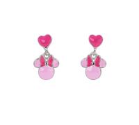 Disney Drop Earrings Minnie Mouse 925 Sterling Silver Pink Enamel Love Heart