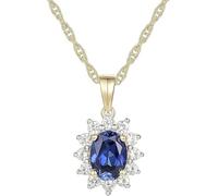 925 Streling Silver Yellow Gold Plated Oval Shape Blue Sapphire Gemstone Pendant Necklace for Women, Classic Elegant Sapphire Jewelry, September Birthstone Gift