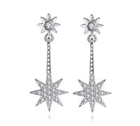 925 Stud Earrings for Women Girls,Stylish 925 Fashion Shiny Crystal Star Ladies Long Stud Earrings Jewelry Female/925