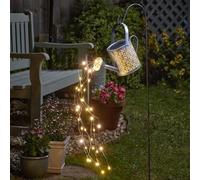 92cm Solar Watering Can Solar Lights Outdoor Garden Metal Hanging Lantern | 36 Warm White Firefly LEDs, Cascading Water Effect Solar Stake Light with Crook Bracket for Autumn Garden Decor, Lawn & Patio