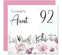 92nd Aunt Birthday Card Floral Elegant Best Auntie's Birthday Card for 92 Year old Ninety two Ninety Second