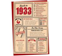 92nd Birthday Card - Back in 1933 In This Year Card, Greeting for Men and Women, Birthday Cards for Women, Celebration Gifts Men, 92nd Anniversary Cards, A5