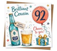 92nd Birthday Card, Brilliant Cousin Beer & Balloon