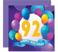 92nd Birthday Card for Men Women - Balloon Party - Happy Birthday Cards for 92 Year Old Man Woman Great Grandad Grandpa Grandma Gran Nan Nanny Mum Dad, 145mm Bday Greeting Cards Gift