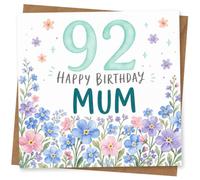92nd Birthday Card for Mum, Floral Watercolour Design, Happy Birthday Mum Card for Mother, Elegant Age 92