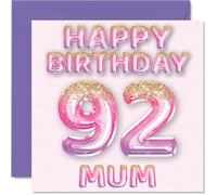 92nd Birthday Card for Mum, Pink & Purple Glitter Balloons
