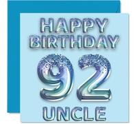 92nd Birthday Card for Uncle, Blue Glitter Party Balloons