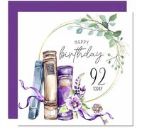 92nd Birthday Card for women Floral Watercolour Book Beautiful Birthday Card for 92 Year old Woman Ladies Grandma Nan Mum Aunt Nan Friend Sister Ninety two Ninety Second Nanny