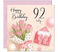 92nd Birthday Card for Women - Ladies Pink floral Birthday Cards for year 92 old woman Ninety two Ninety Second Daughter Friend Niece Granddaughter Wife Girlfriend Girls Mum Aunt for her