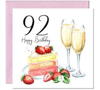 92nd Birthday Card for Women - Strawberries & Cake - Ladies Birthday Cards for 92 year old woman Ninety two Ninety Second Mum Grandma Sister Aunt Niece Nanny for her Mother Wife Girlfriend