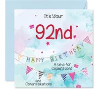 92nd Birthday Cards for Men - Party Bunting - Happy Birthday Card for 92 Year Old Man Dad Husband Great Grandad Grandpa, 145mm Bday Greeting Cards