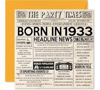 92nd Birthday Cards for Men Women - Born In 1933 Newspaper - Happy 92 Birthday Card for Grandad Grandma Nan Vintage Retro Back In 1933, 145mm Bday Greeting Cards