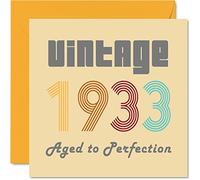 92nd Birthday Cards for Men Women - Vintage 1933 Aged To Perfection - 92 Birthday Card Funny for Her Him, 145mm Greeting Cards Great Grandad Grandma Granny Nanny Nan