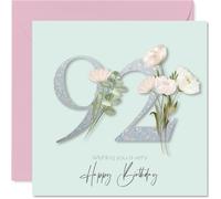 92nd Birthday Cards for Women - Fancy Floral Flowers - Happy Birthday Card for 92 Year Old Woman Gran Wife Nan Granny, 145mm Bday Greeting Cards