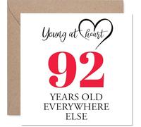 92nd Birthday Cards for Women Men - Young at Heart - Happy Birthday Card for 92 Year Old Woman Man Dad Grandad Husband Grandma, 145mm Bday Greeting Cards
