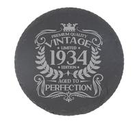 92nd Birthday Gift for Men Vintage 1934 Aged to Perfection Engraved Slate Coaster Present for 92 Year Old Etched Natural Slate Placemat (Round Slate)