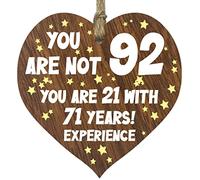 92nd Birthday Gift For Women Men Wooden Heart Plaque, Dark Wood Sign Keepsake, Happy Birthday Mum, Grandma, Dad, Husband, Wife, Uncle, Mum Gifts From Son, Nan, Grandad Birthday Present
