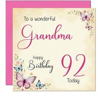92nd Grandma Birthday Card - Beautiful Butterfly Floral Grandmother Birthday Card for 92 Year old Ninety two Ninety Second