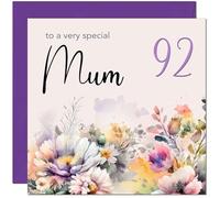92nd Mum Birthday Card - Purple Floral Mother Mom Mums Birthday Card for 92 Year old Ninety two Ninety Second