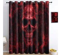 92x54 Inch Energy Saving Printed with Eyelets Curtains, Horror Art Skull Flame Long Darkening Window Curtains, Red Thermal Insulated Blackout Curtains for Living Room and Bedroom