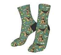 931 Walking Socks Airedale Terrier Toys Dog Breed Med Green Work Socks Classic Sports Socks Funky Socks For Work Gifts Yoga
