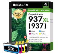 937XL 937 9720e 9730e Ink Cartridges Multipack Compatible for HP937 Ink Cartridges XL 937e 937XL for HP OfficeJet Pro 9132e 9122e 9120e 9720e 9730e 9110b 9125e Printer (Black Cyan Magenta Yellow)