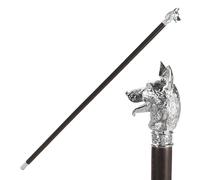 93cm Solid Wood One-Piece Rehabilitation Training Cane, Zinc Alloy Zodiac Animal Head Crutch for Hiking, Trekking and Halloween Cosplay(Dog)