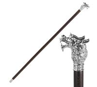 93cm Solid Wood One-Piece Rehabilitation Training Cane, Zinc Alloy Zodiac Animal Head Crutch for Hiking, Trekking and Halloween Cosplay(Dragon)