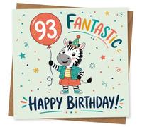 93rd Birthday Card, 93rd Birthday Card for Her or Him, Fun Zebra Party Design with Happy Message for 93 Year Old