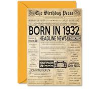 93rd Birthday Card for Men Women - Bday Press Newspaper 1932 - Happy 93 Birthday Cards for Grandma Grandad Husband Wife Uncle Dad, A5 Bday Greeting Cards