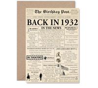 93rd Birthday Card for Men Women - Newspaper Back in 1932 - Happy 93 Birthday Cards for Grandad Grandma Auntie Nanny Husband Uncle, A5 Bday Greeting Cards