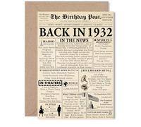 93rd Birthday Card for Men Women - Newspaper Back in 1932 - Happy 93 Birthday Cards for Uncle Husband Auntie Nanny Grandma Wife, 5x7 Inch Bday Greeting Cards