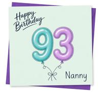 93rd Birthday Card for Nanny - Happy Birthday with Pastel Balloon Numbers Design, Special Age Card for Grandma