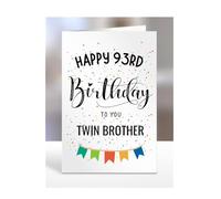 93rd birthday card for twin brother, gifts for boy, boys, him, male, adult, presents for men, from mum, dad, mummy, daddy, step, bonus, Happy to you, 93 years old, A5-163m_93