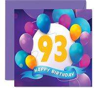 93rd Birthday Card for Men Women - Balloon Party - Happy Birthday Cards for 93 Year Old Man Woman Great Grandad Grandpa Grandma Gran Nan Nanny Mum Dad, 145mm Bday Greeting Cards Gift