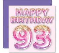 93rd Birthday Card for Women, Pink & Purple Glitter Balloons