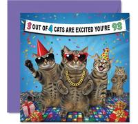 93rd Birthday Cards for Men - 3 Out of 4 Cats - Happy Birthday Card for 93 Year Old Man Husband Step Dad Dad Great Grandad, 145mm Bday Greeting Cards