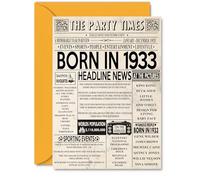 92nd Birthday Cards for Women Men - Born In 1933 Newspaper - Happy 92 Birthday Card for Grandma Grandad Nan Vintage Retro Back In 1933, A5 Bday Greeting Cards