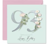93rd Birthday Cards for Women - Fancy Floral Flowers - Happy Birthday Card for 93 Year Old Woman Wife Nana Gran Nan, 145mm Bday Greeting Cards