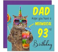 93rd Dad Birthday Card - Meowgical Cat Funny Father Birthday Card for 93 Year old Ninety Three, Ninety Third